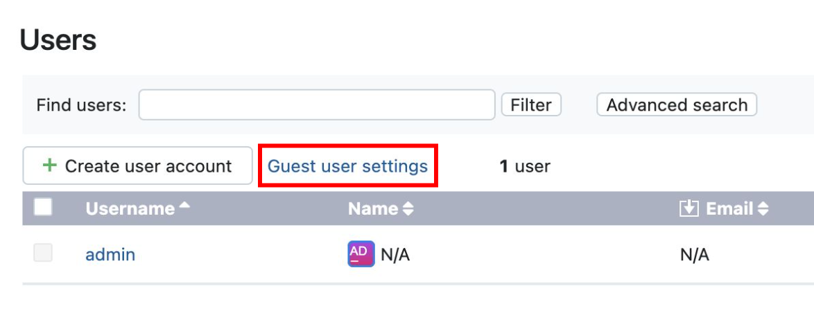 Guest user settings