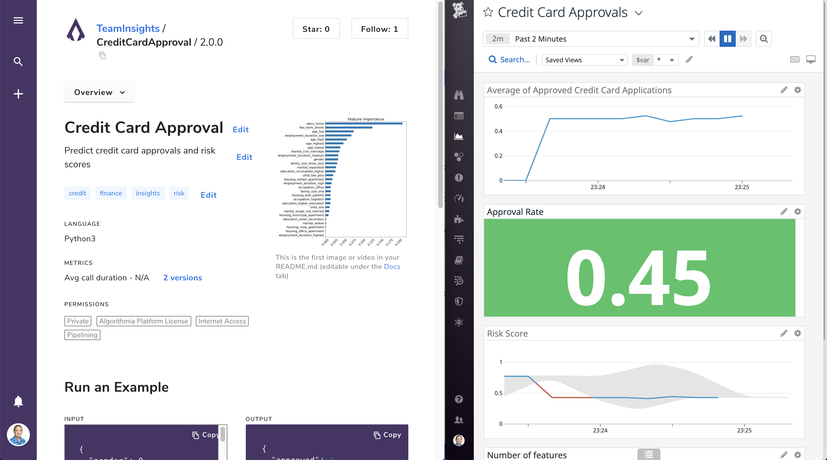 Datadog 내의 Algorithmia Insights