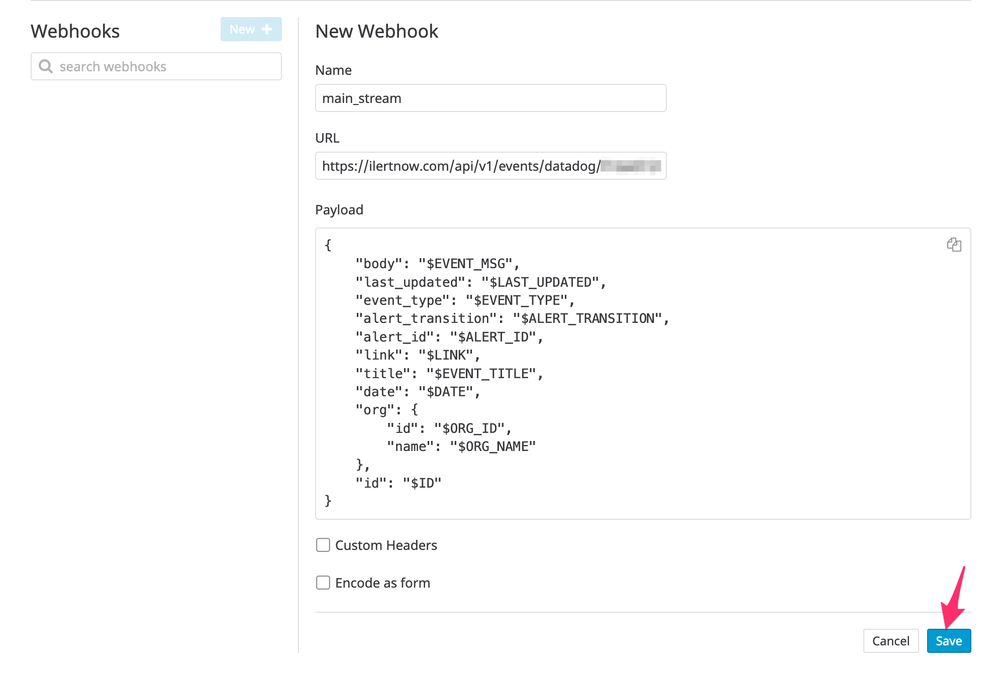 Datadog Webhook View