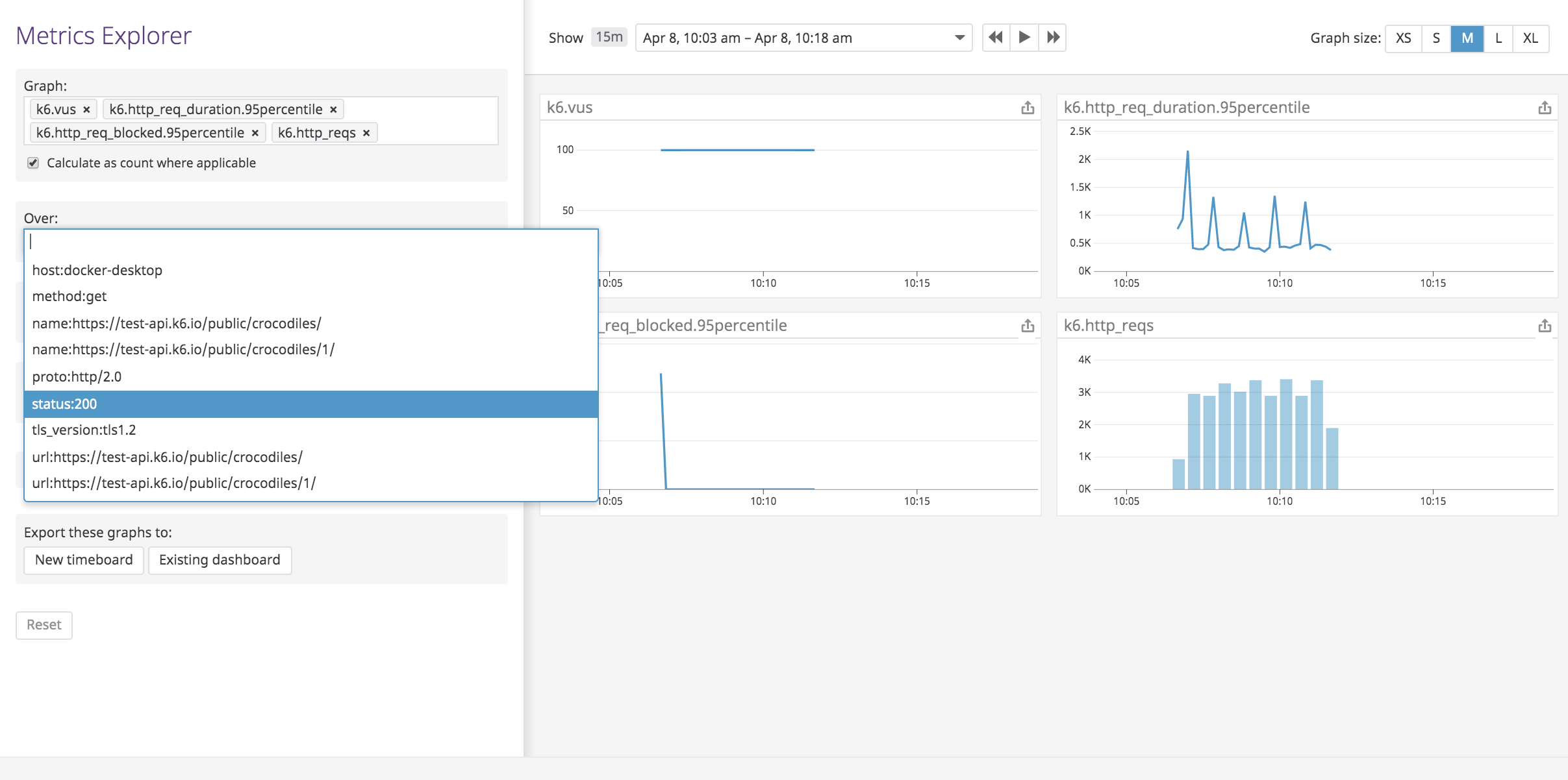 k6 Datadog Metrics Explorer