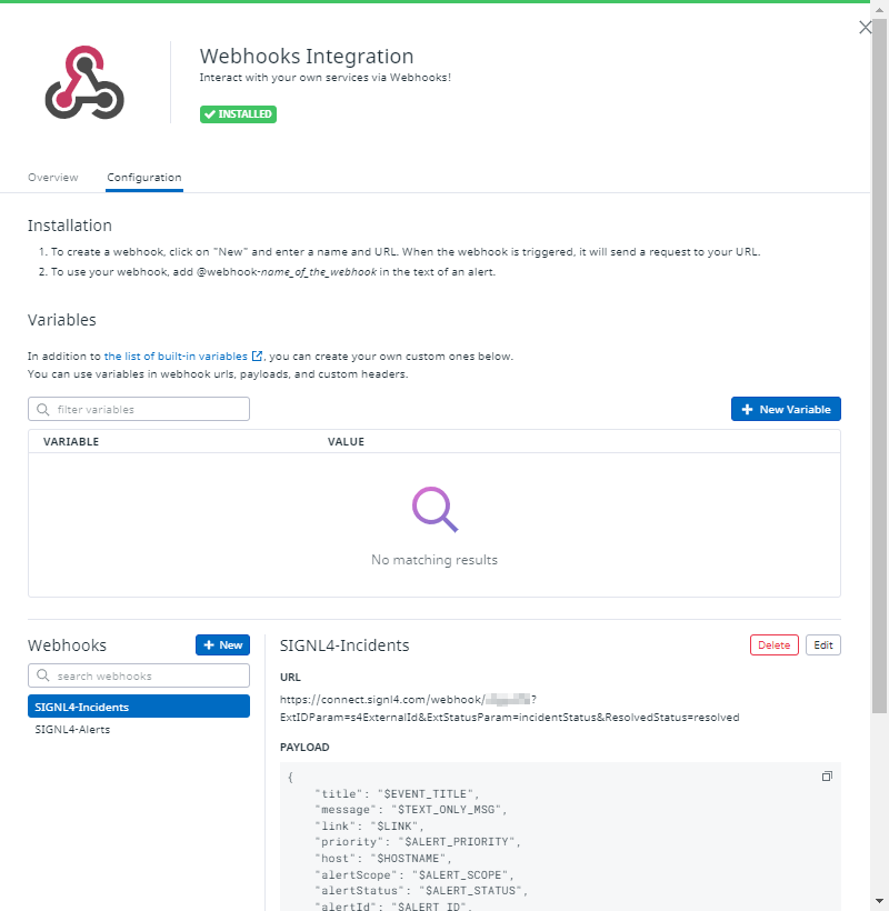 Webhook de incidencias de SIGNL4