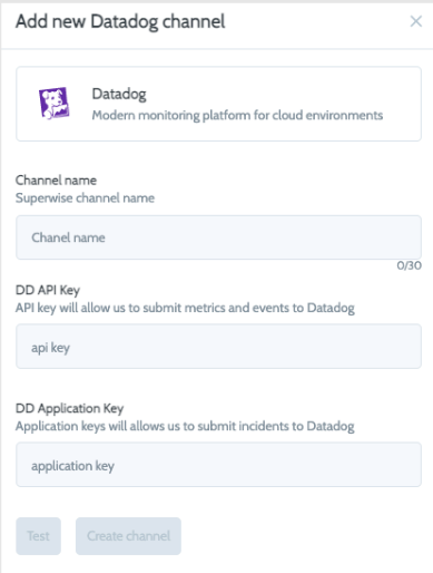 Superwise - Datadog の新しいチャンネルを追加する