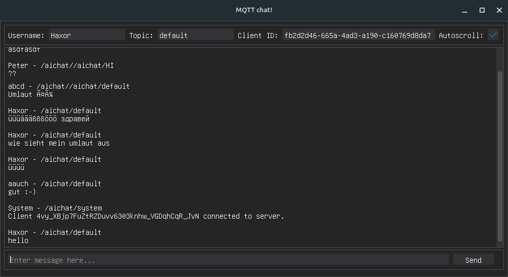 MQTT chat client creenshot