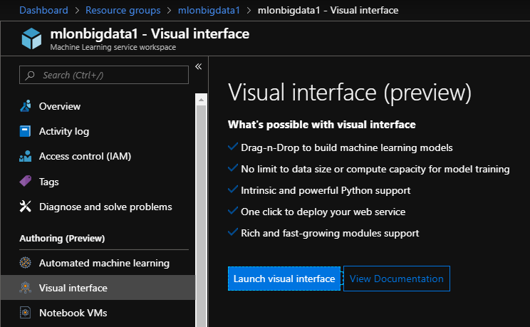 Data Science with AML Visual interface Portal