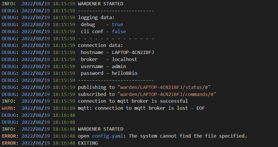 Snipset of log file