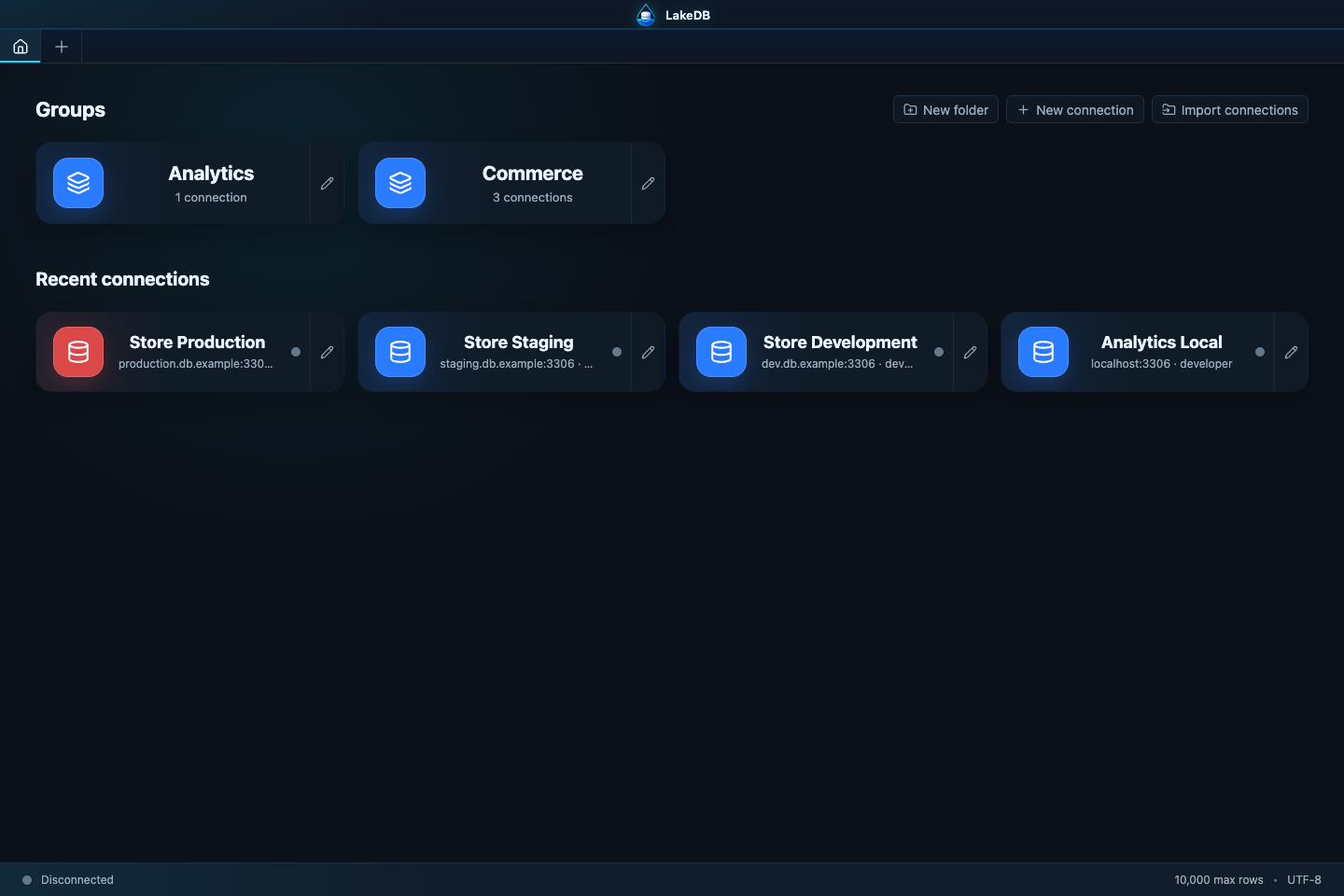 Connections organized in LakeDB