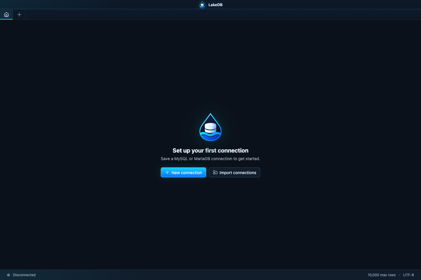 LakeDB home screen