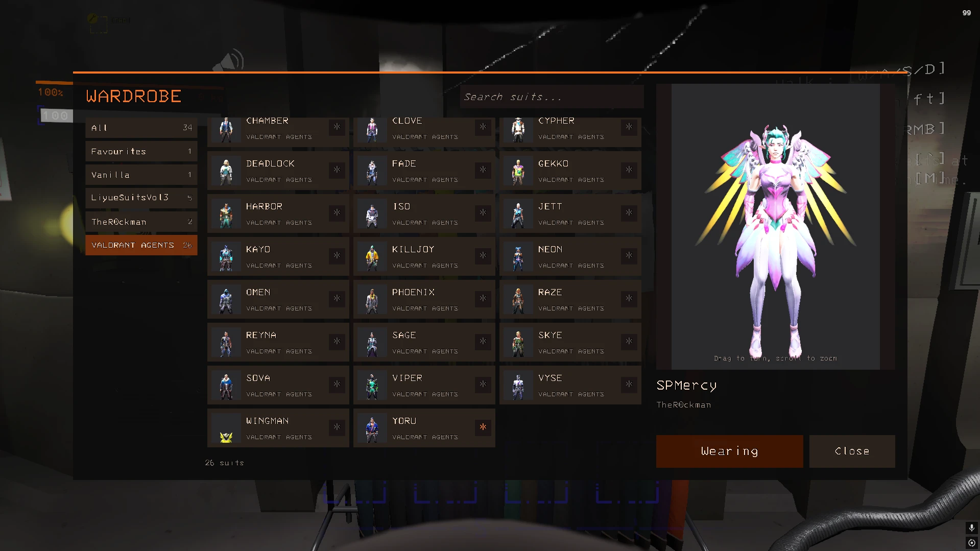 The wardrobe menu