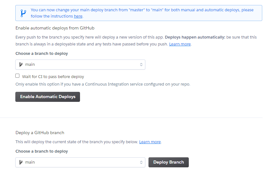 Heroku deploy branch