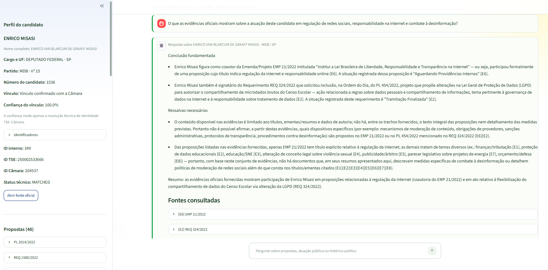Consulta específica sobre Enrico Misasi e regulação da internet