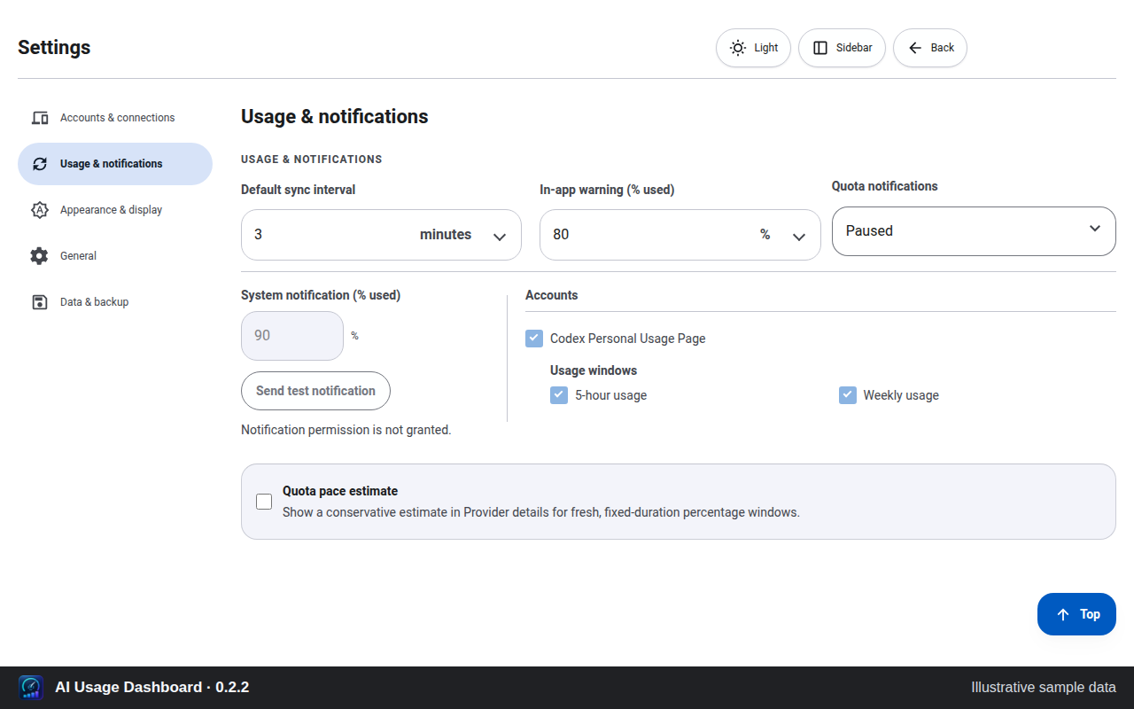AI Usage Dashboard 0.2.2 Settings