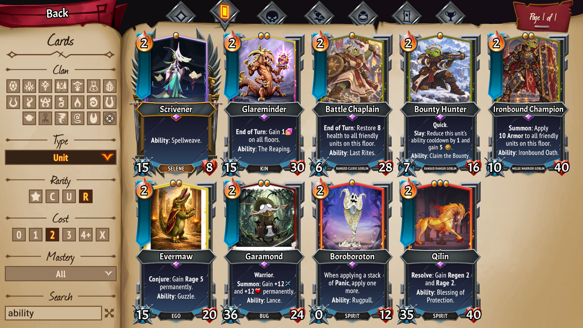 The card filters with the search box readable