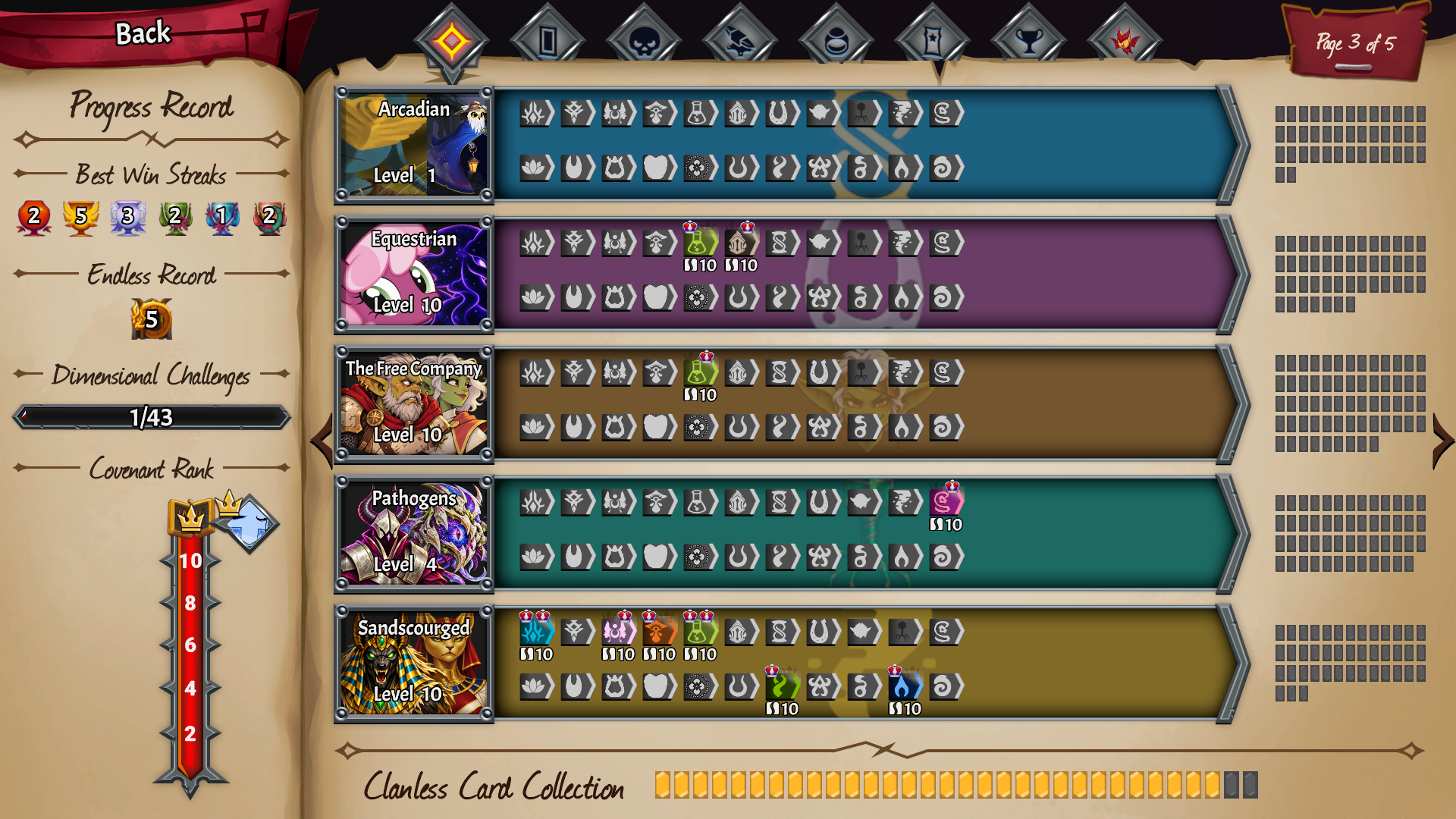 Progress Record with five clan rows and balanced ally flags