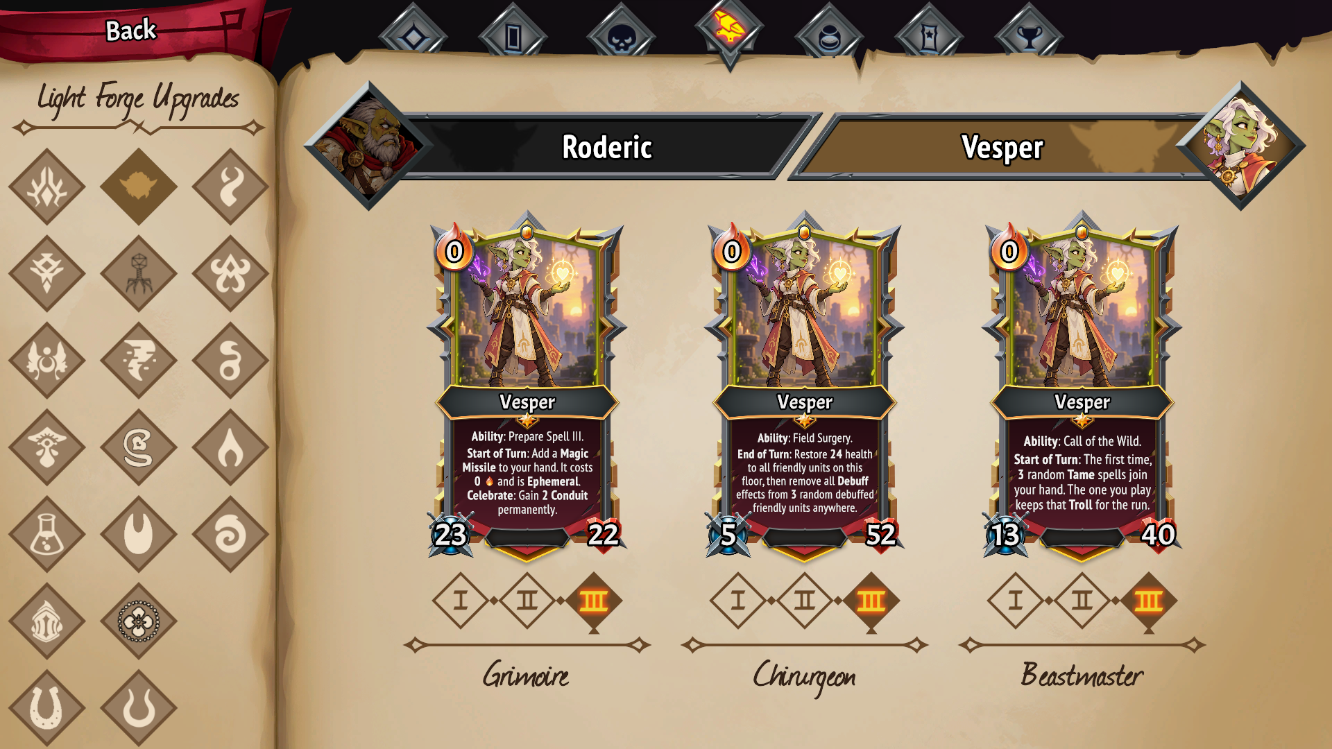 Vesper's three upgrade paths