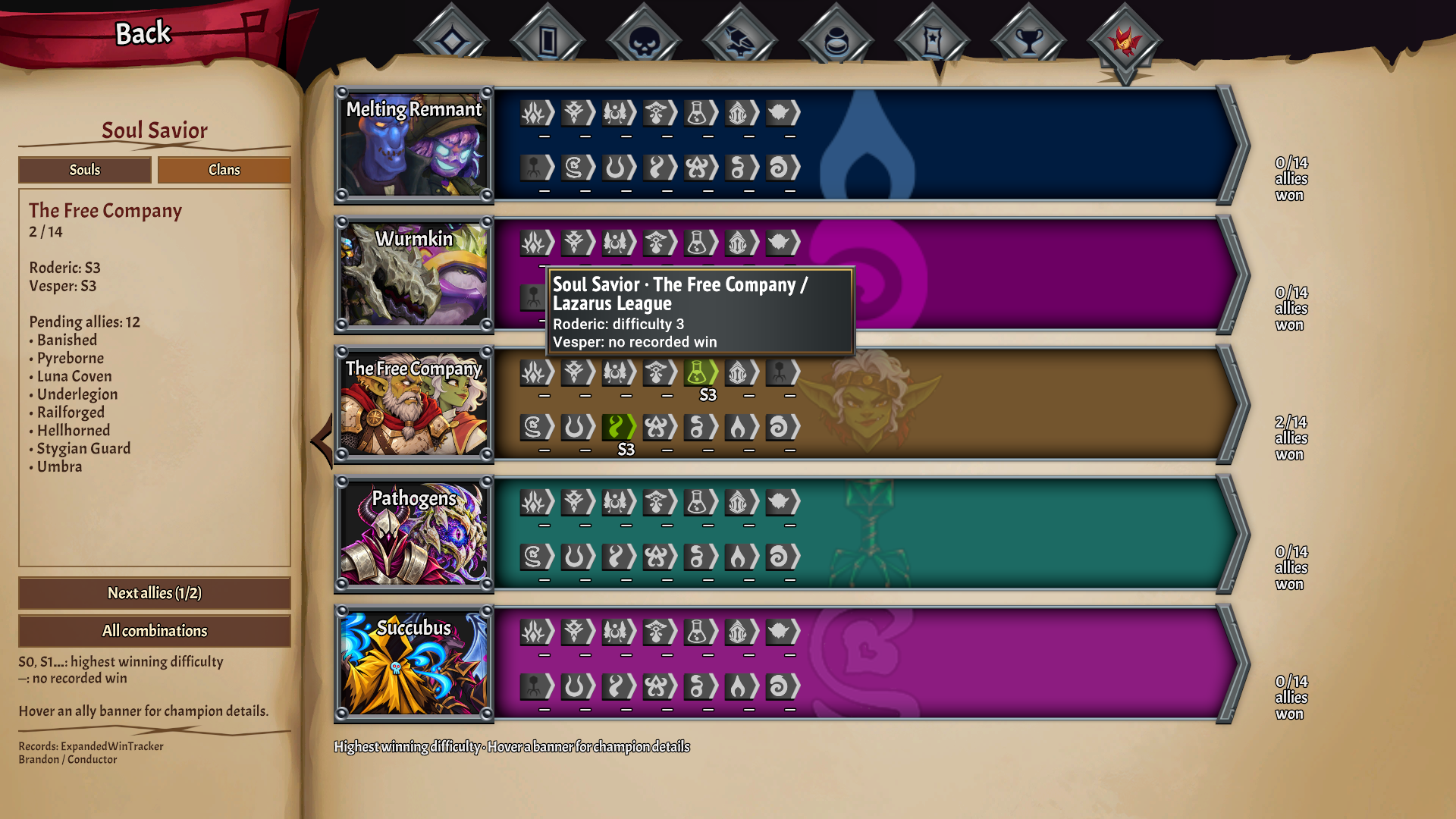Clan combinations, champion records and pending allies