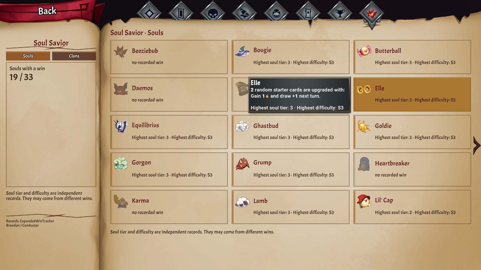 Soul records, completion totals and soul tooltip