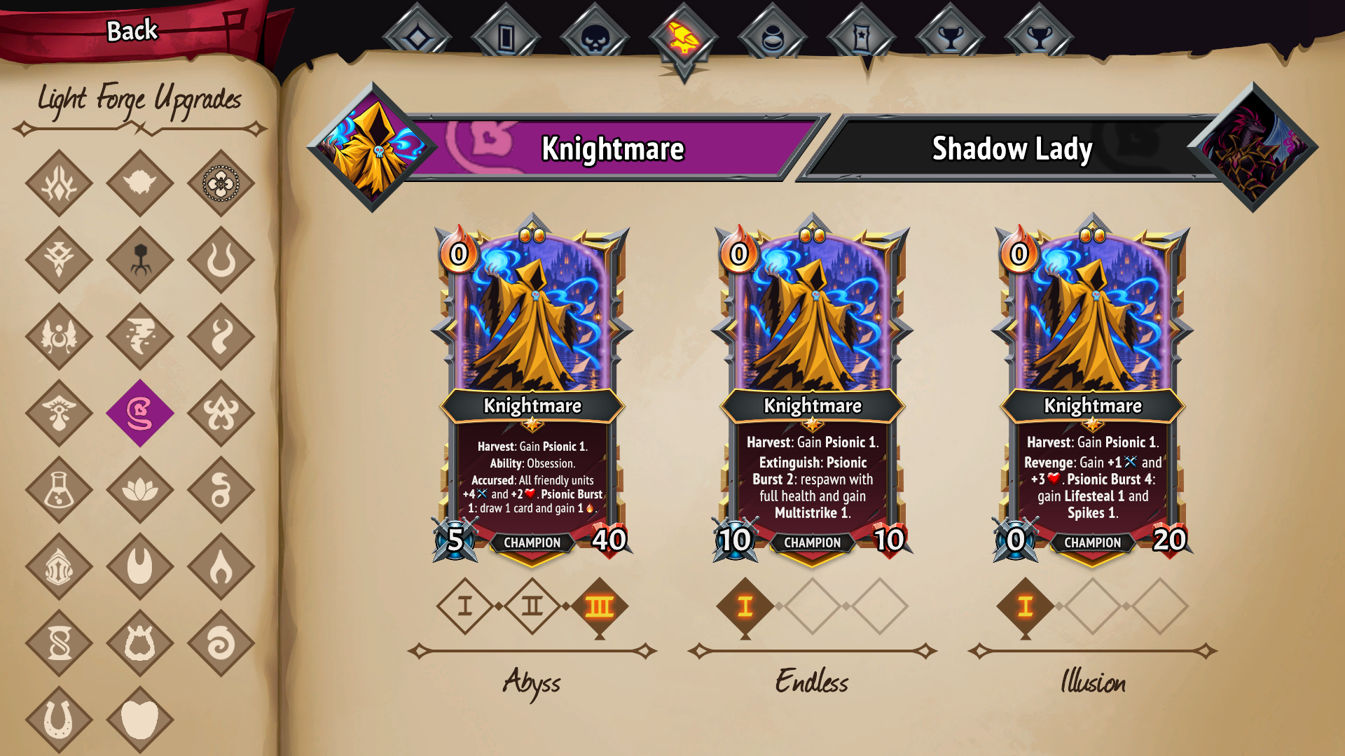 Knightmare — champion upgrade paths