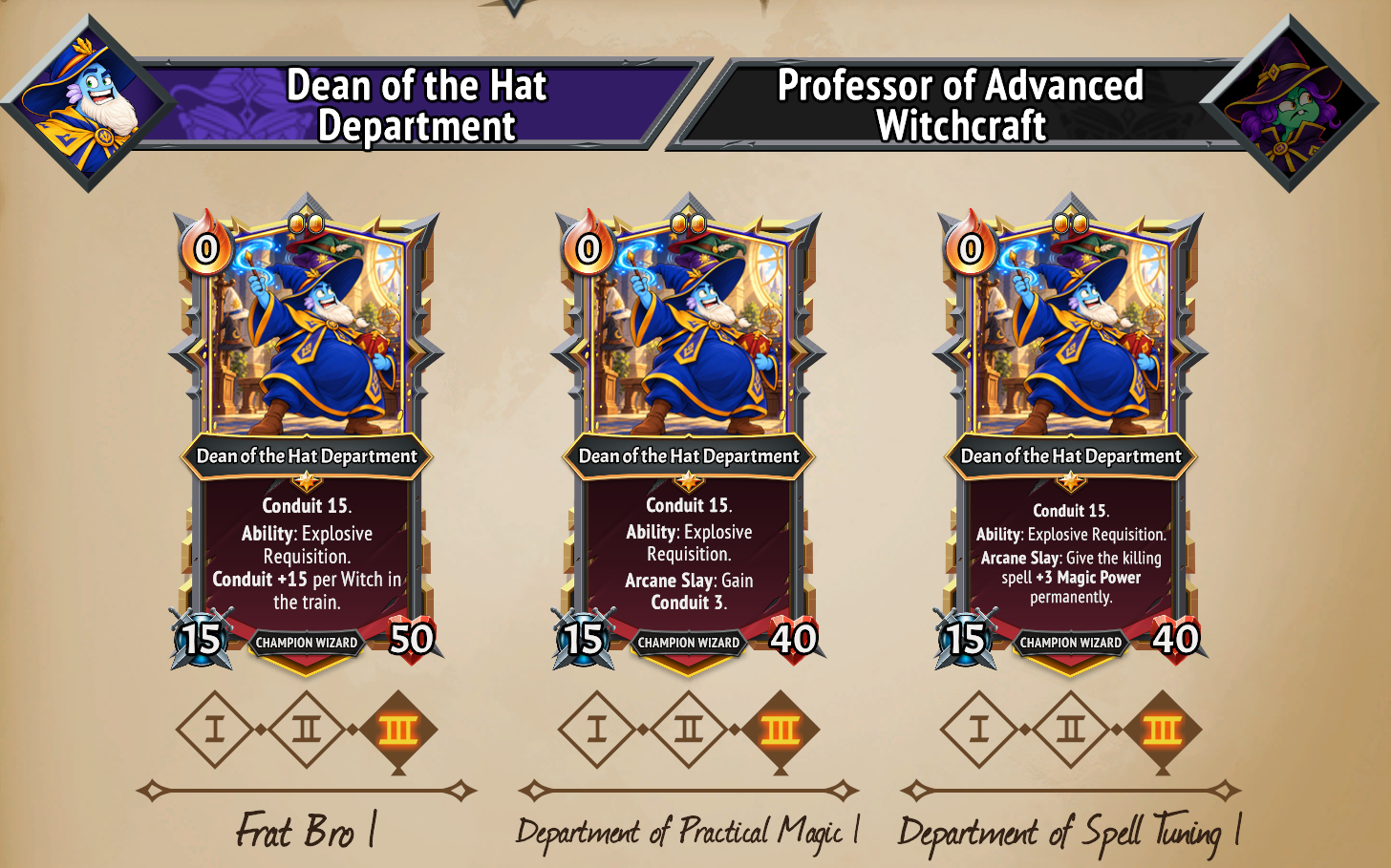 Dean of the Hat Department — three upgrade paths