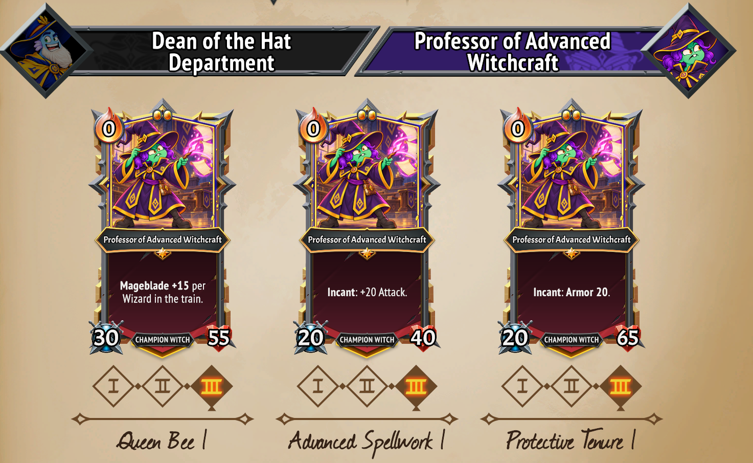 Professor of Advanced Witchcraft — three upgrade paths