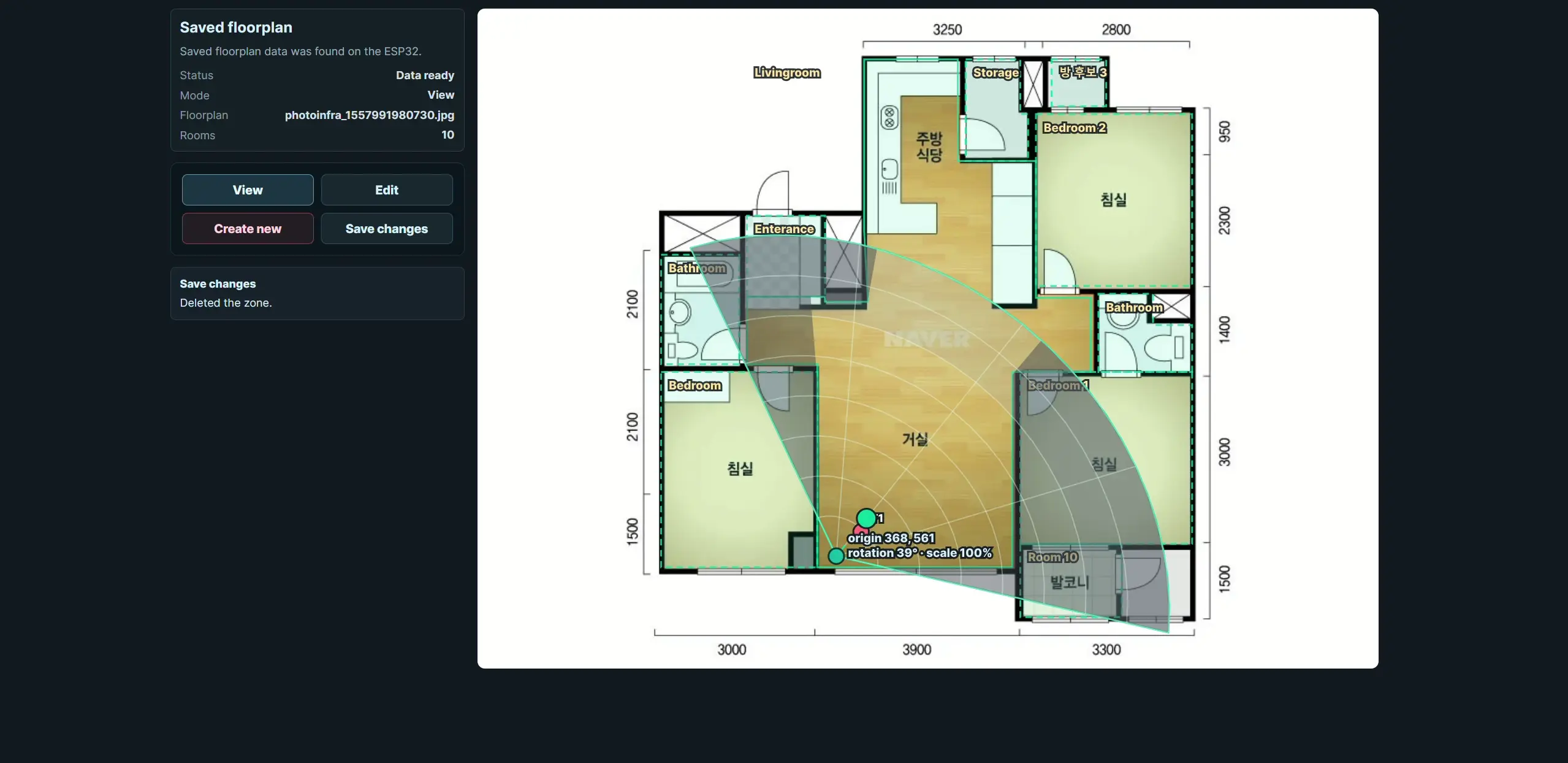 NAMO radar placement and zone editor
