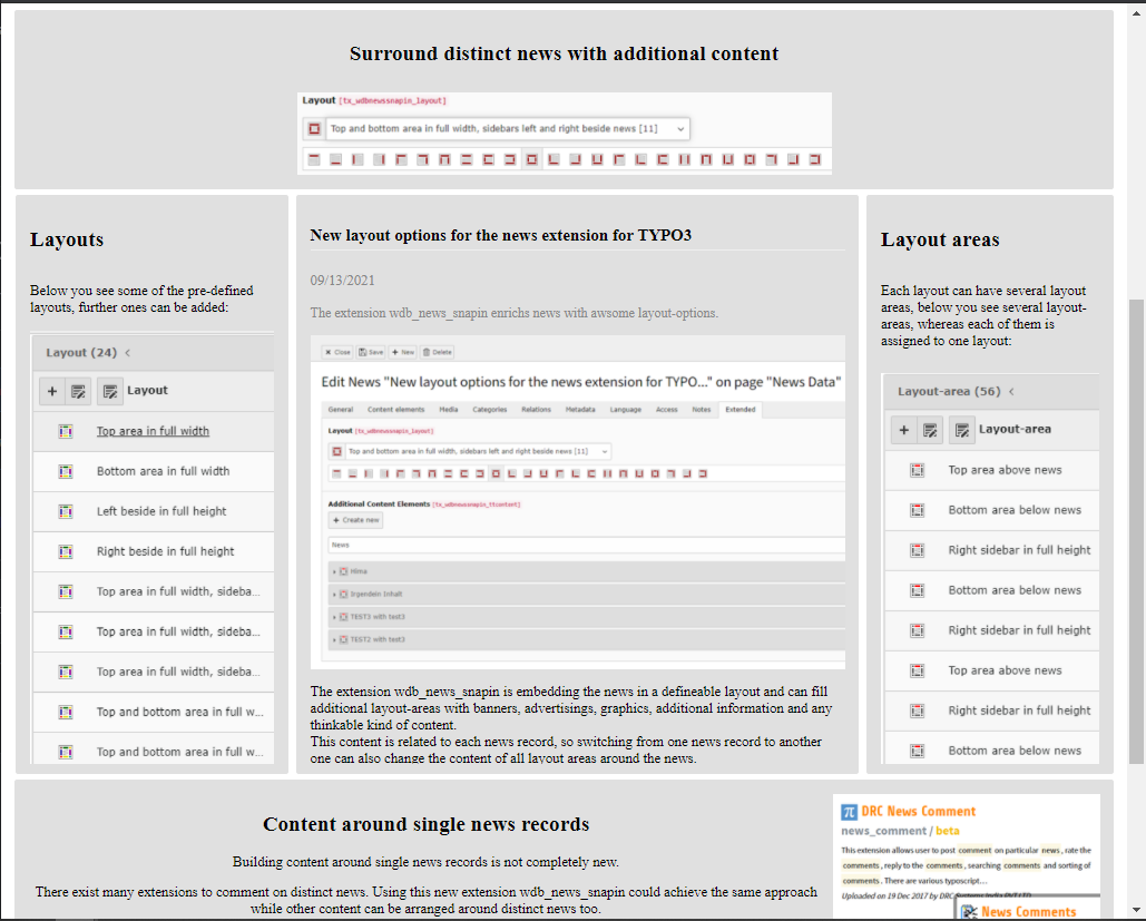 one news article in frontend with surrounding blocks added with wdb_news_snapin