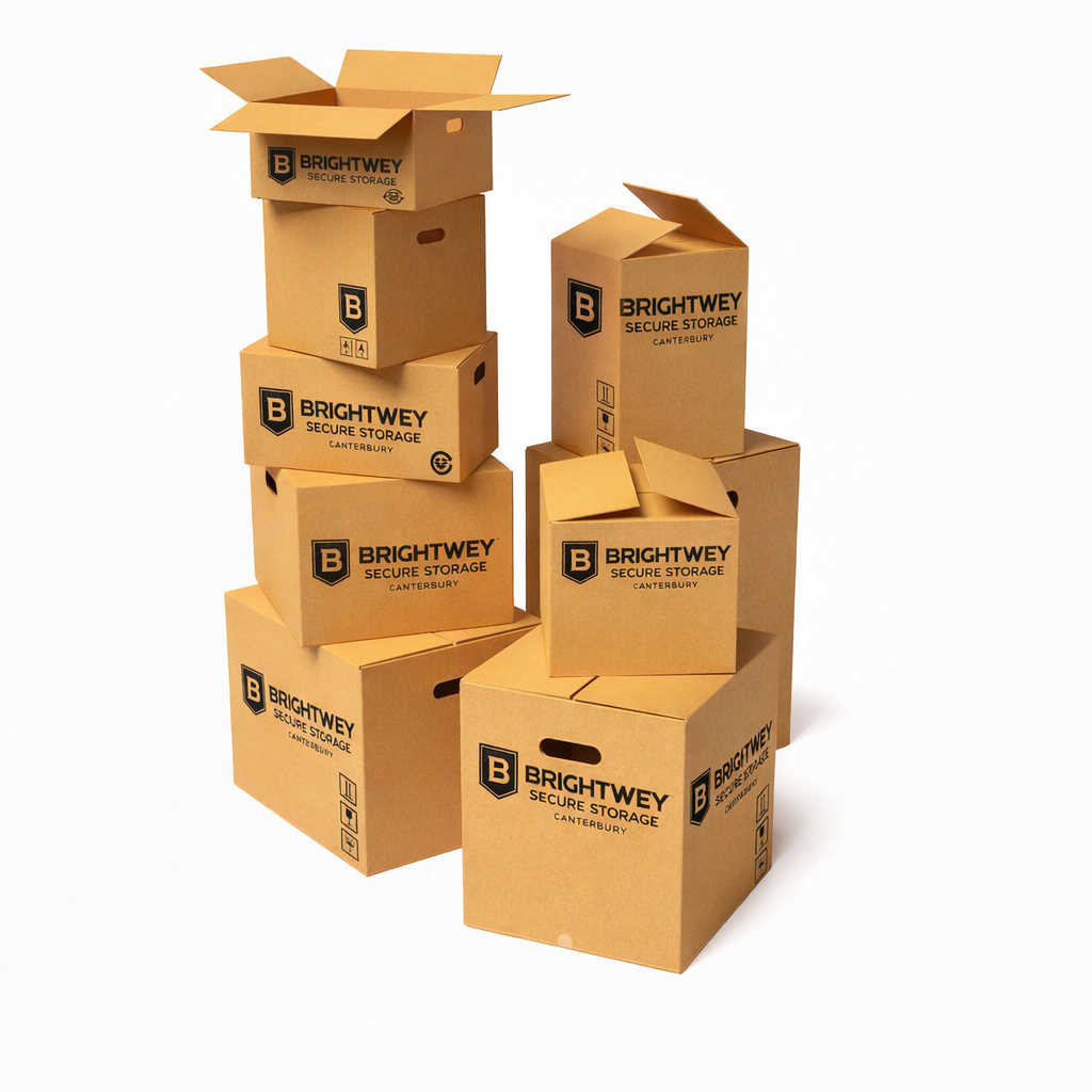Brightwey branded cardboard storage boxes