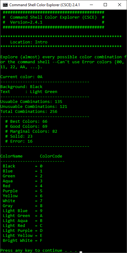 GitHub - DavidGeeraerts/CSCE: Windows Command Shell Color Explorer · GitHub