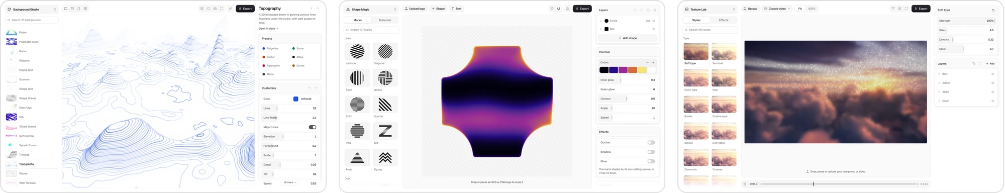 Background Studio, Shape Magic and Texture Lab