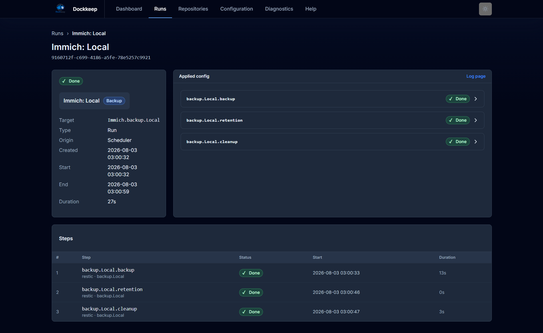 Run detail with workflow steps