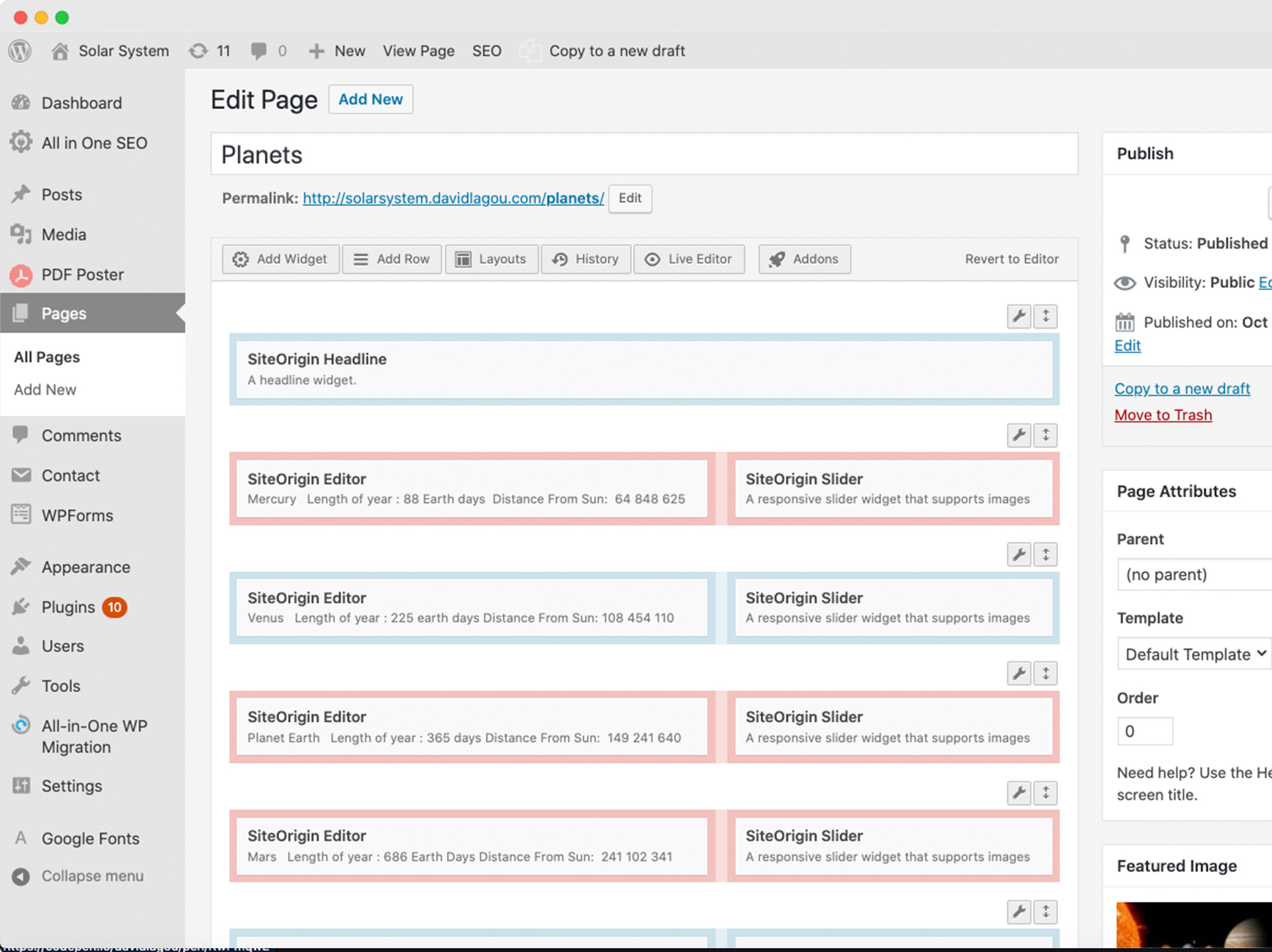 Solar System Wordpress GUI