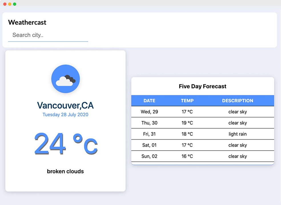 weather api homepage