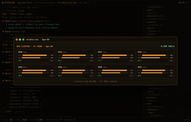 GPU farm drama: an H200 overheats and throttles, then the training shard rebalances across the cluster