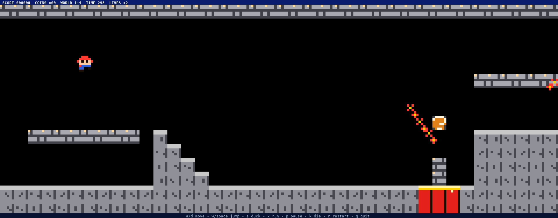 Castle level: fire bar and lava, jumping the hazard