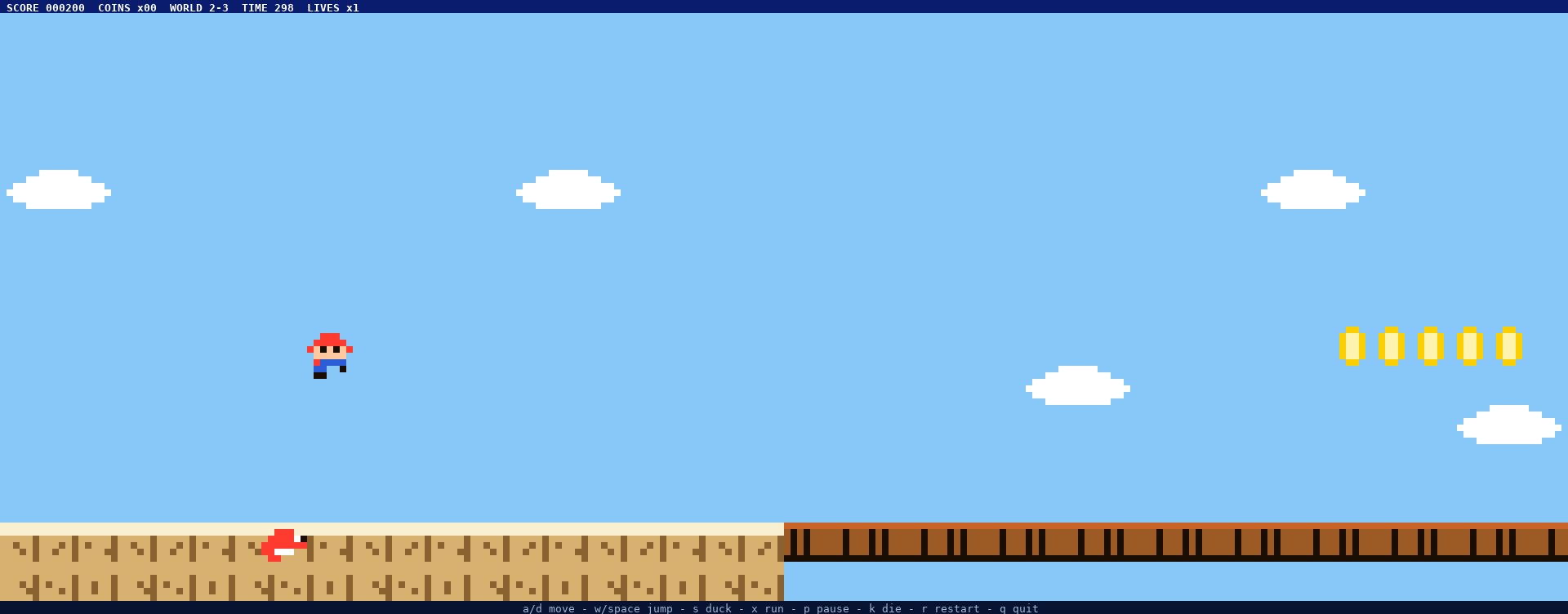 Sky level: sandstone platforms, coins, enemies, mid-air jump