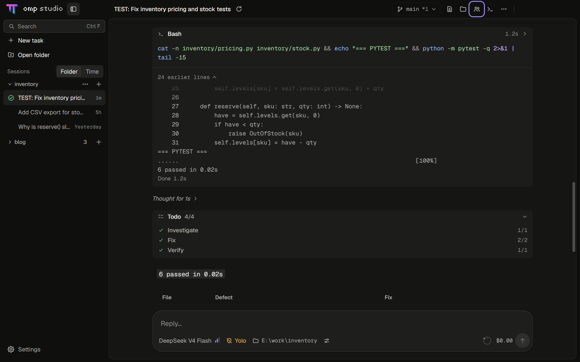 The same task in the dark theme