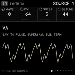 The SOURCE 1 page of a VA synth track