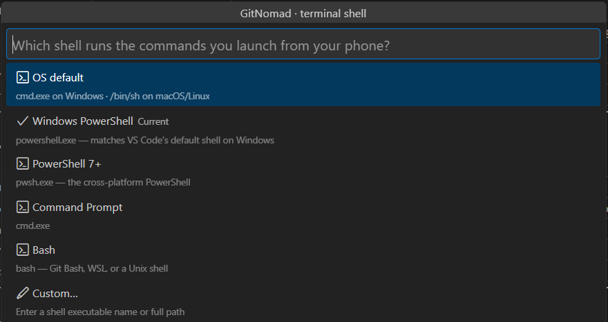 GitNomad shell picker