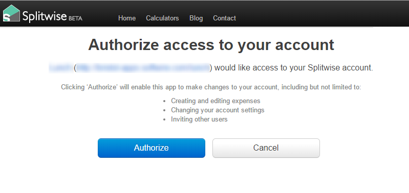User authorization screenshot