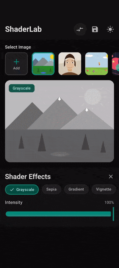 ShaderLab Android: live effect gallery with parameter sliders
