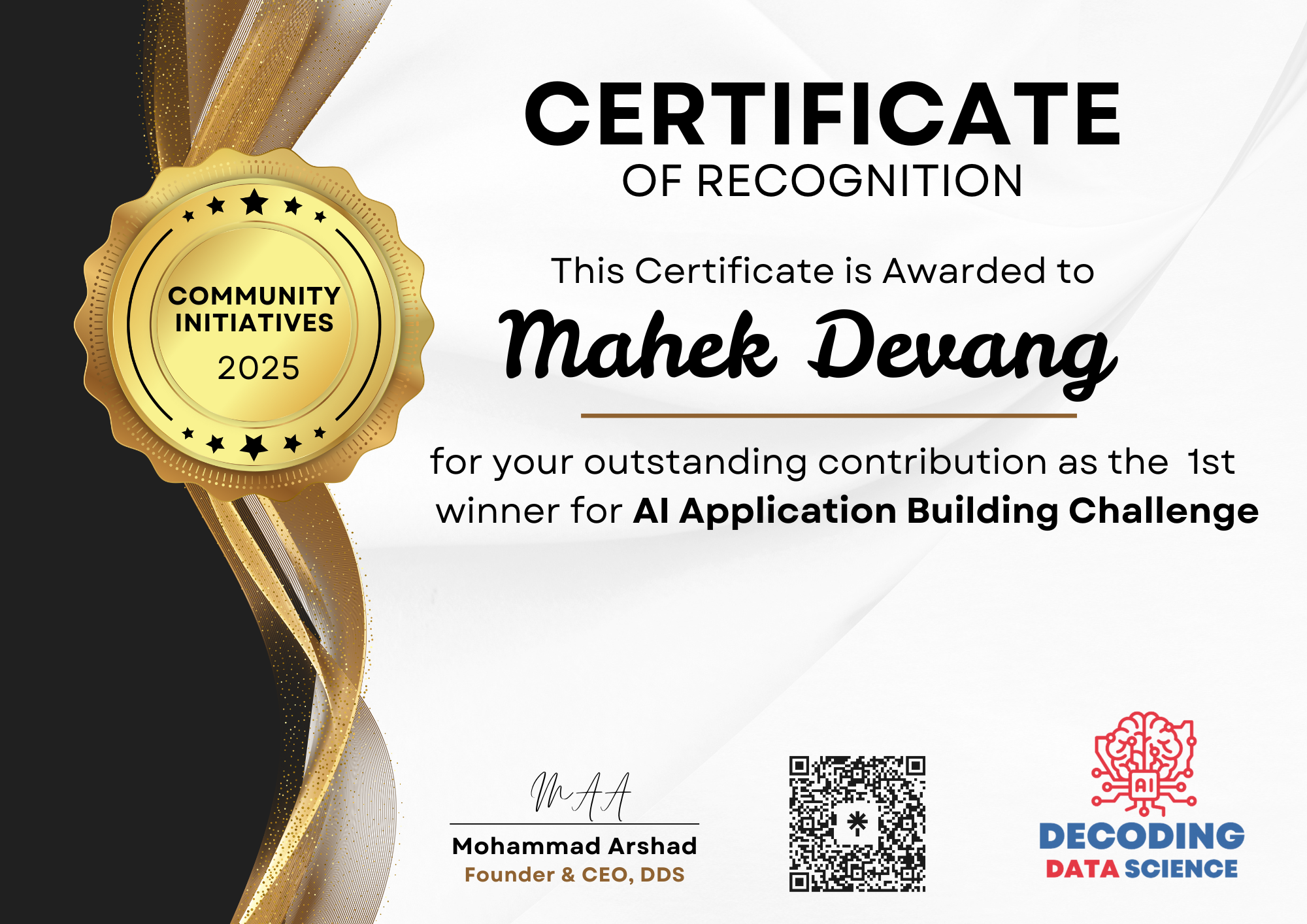 Build AI Application Challenge certificate sample