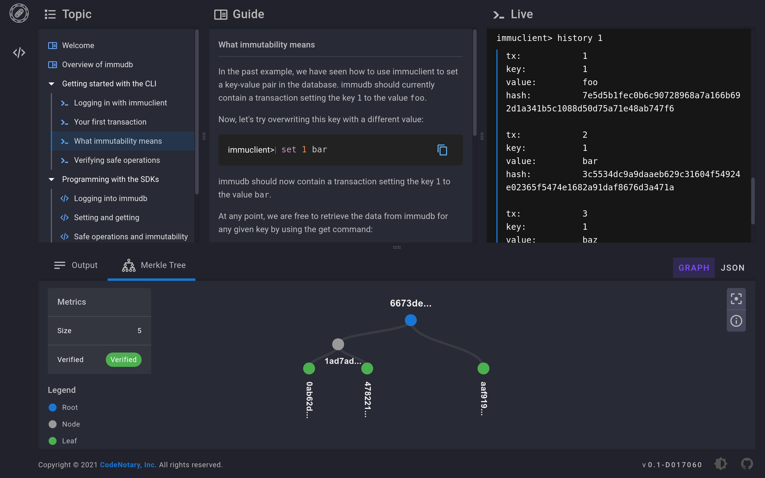 immudb playground to start using immudb in an online demo environment