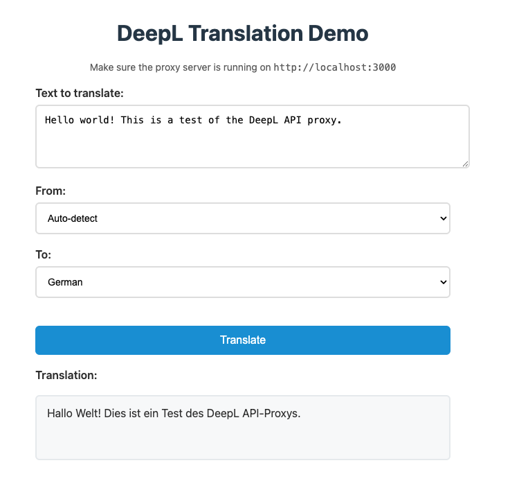 Interactive web demo interface for testing translations