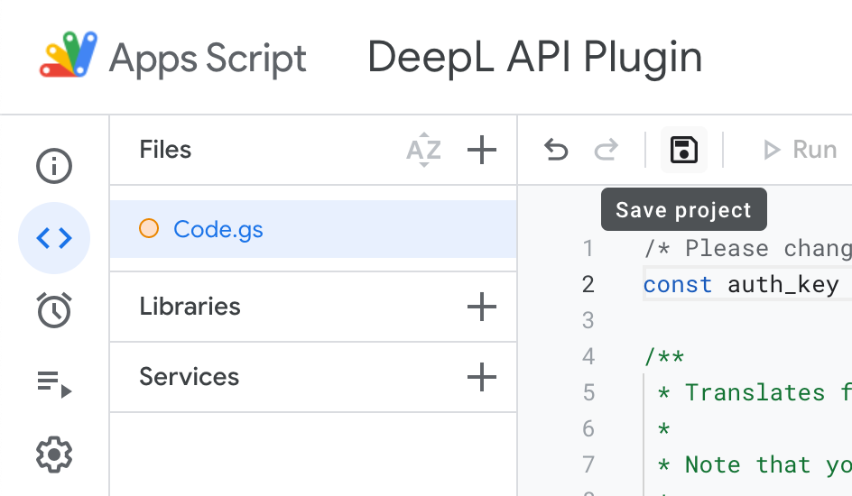 Save the Apps Script project