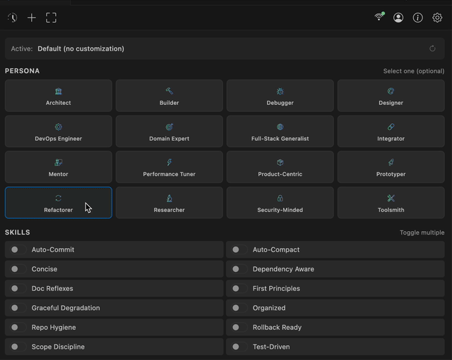 Personas and Skills Panel