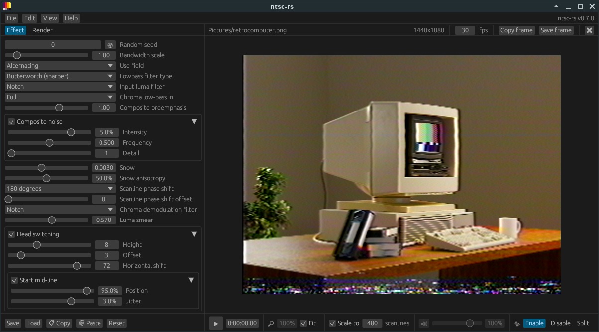 Screenshot of the ntsc-rs standalone application