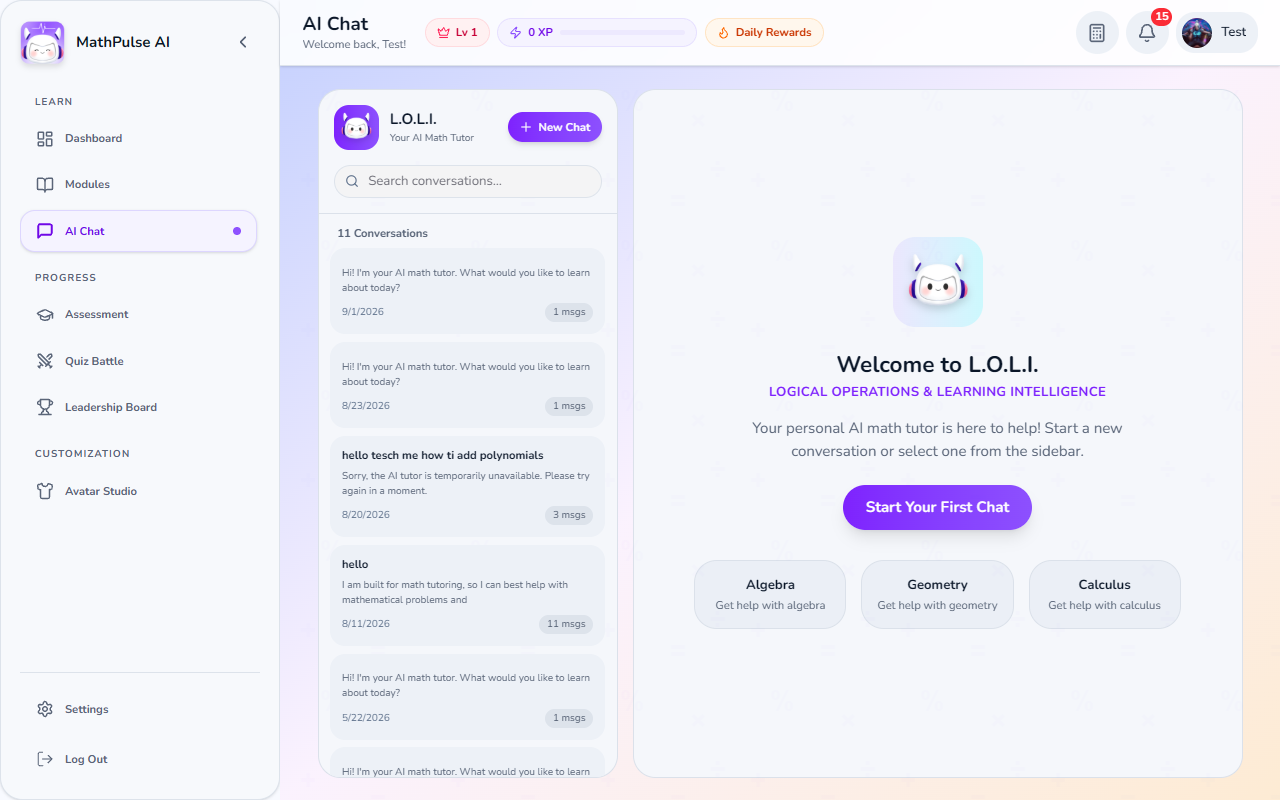 L.O.L.I. AI math tutor chat