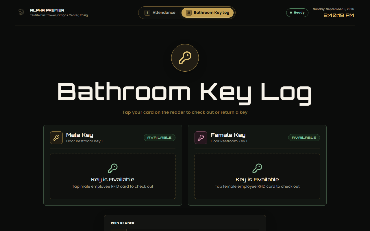 Bathroom key log kiosk mode