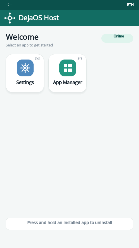 DejaOS Host home screen