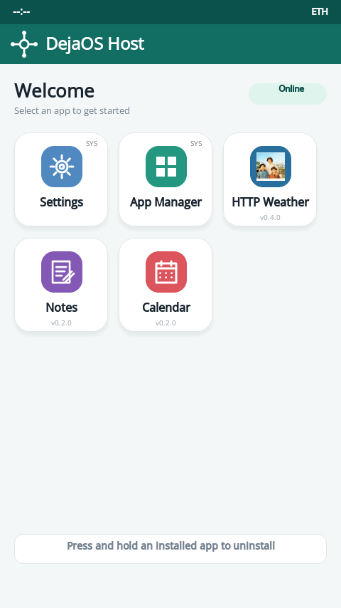 Installed apps on the Host home screen