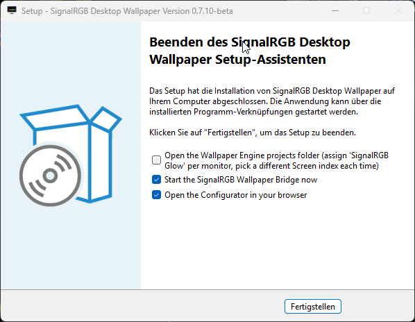 Final page with post-install actions